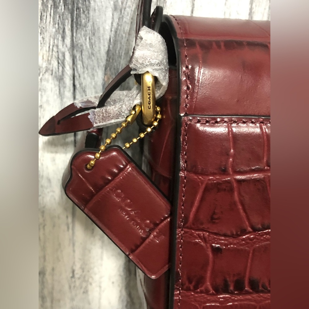 COACH Embossed Croc Studio Shoulder Bag ~ Wine ~ NWT - Picture 5 of 12
